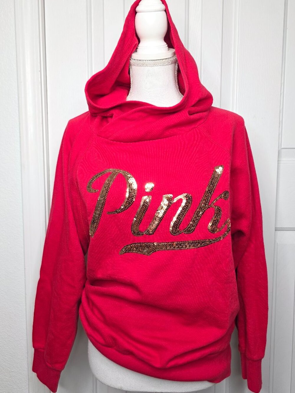Sequin VS PINK holiday hoodie, Medium, Red